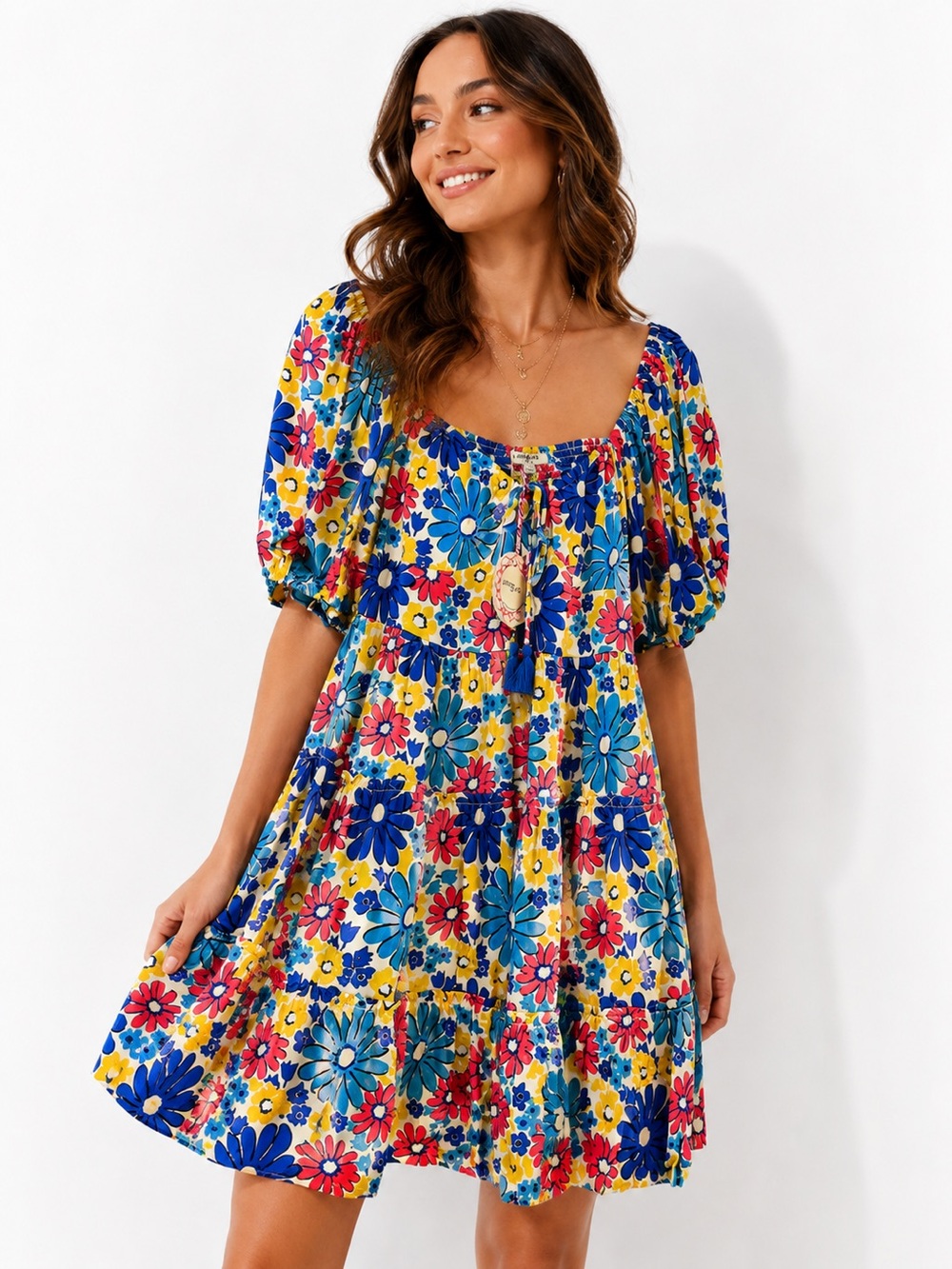 Umgee Retro Tiered Mini Dress - Puff Sleeve